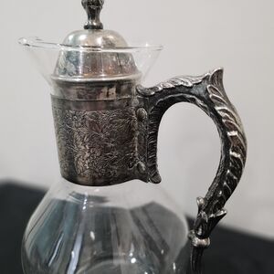 Vtg Corning Coffee Carafe Tea Pot Pitcher Heat Proof Glass Silver Plated Ornate